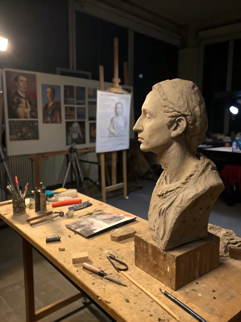 A serene photo of an artist working on a sculpture in the outdoor residency space at STUDIO DE LA GRANGE, capturing the peaceful and inspiring atmosphere conducive to artistic innovation.