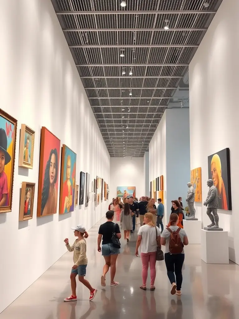 An image of a gallery space showcasing the Exposition Émergences, highlighting the works of young, promising artists and the diverse range of artistic expressions on display.
